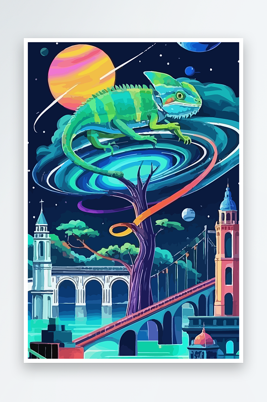 变色龙矢量插画图形-众图网