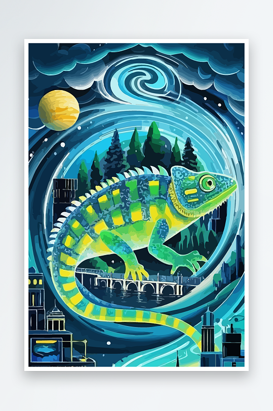 变色龙矢量插画图形-众图网