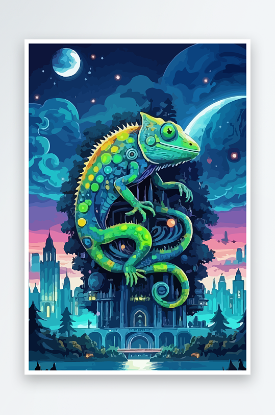 变色龙矢量插画图形-众图网