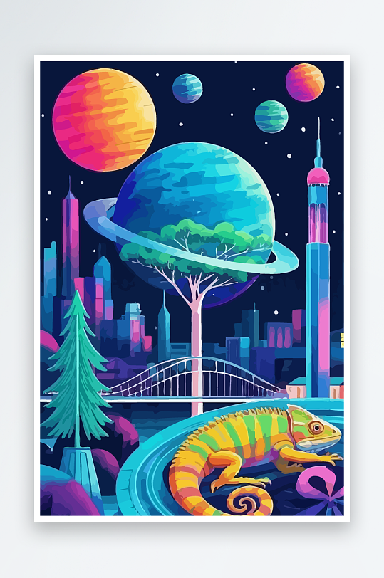 变色龙矢量插画图形-众图网