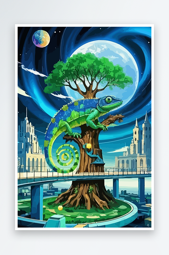 变色龙矢量插画图形-众图网