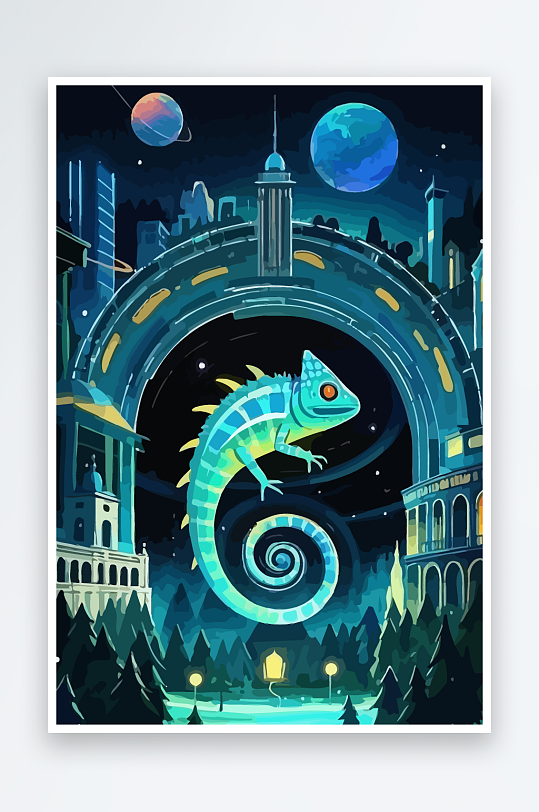 变色龙矢量插画图形-众图网