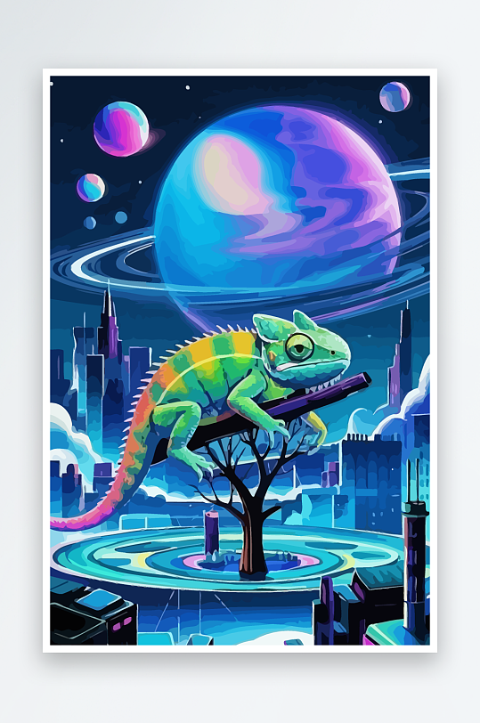 变色龙矢量插画图形-众图网