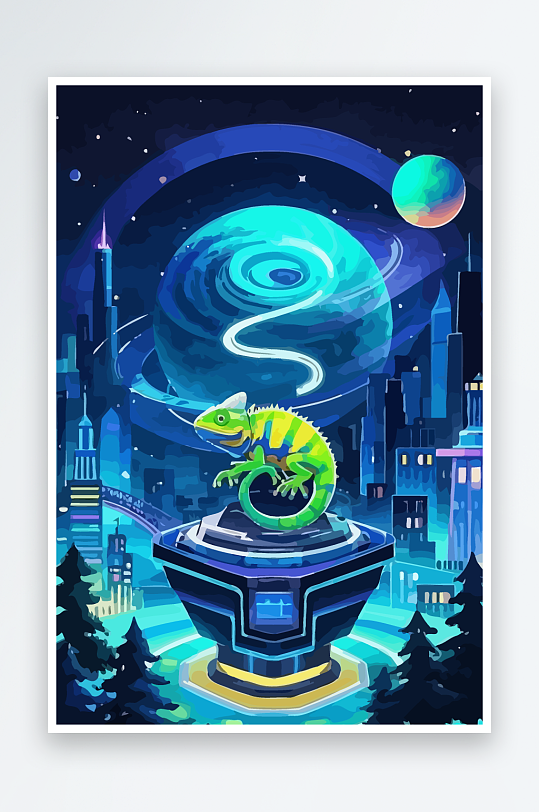 变色龙矢量插画图形-众图网