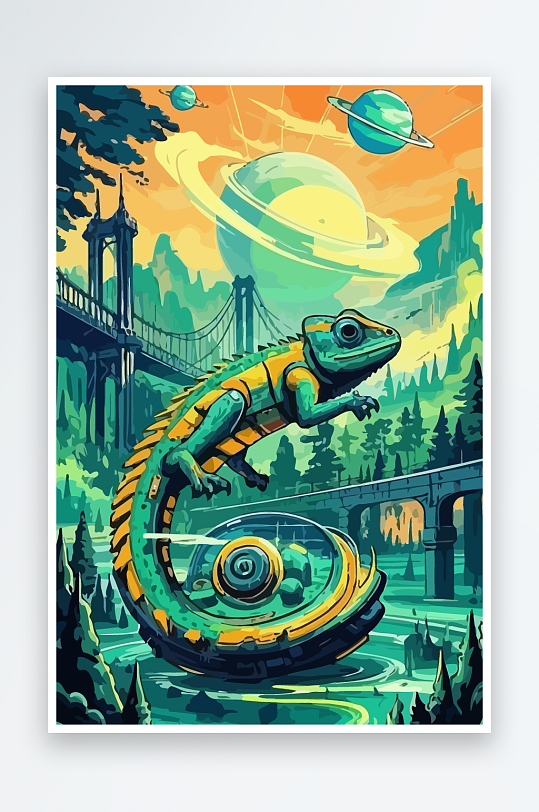 变色龙矢量插画图形元素-众图网