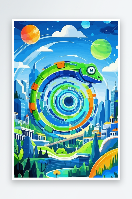 变色龙矢量插画图形元素-众图网