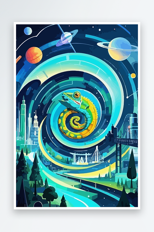 变色龙矢量插画图形元素-众图网