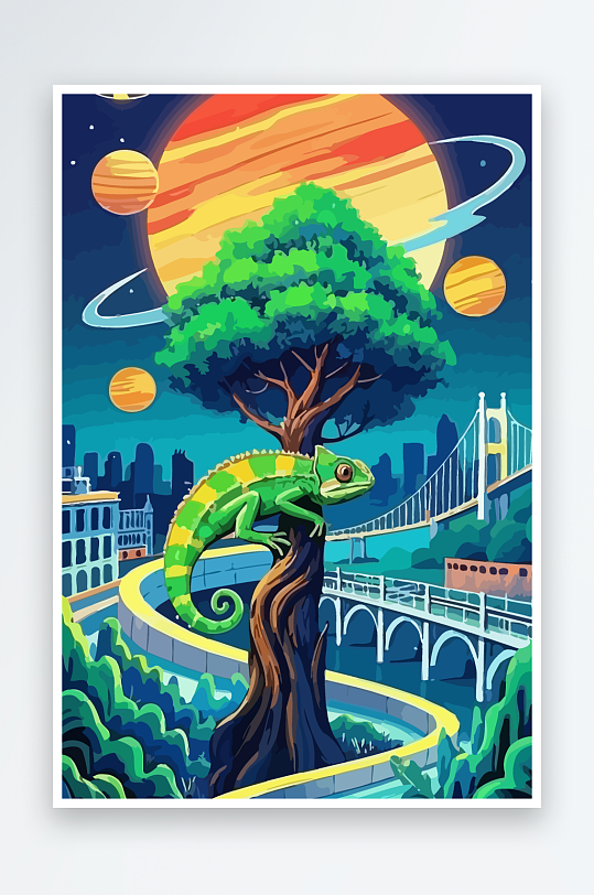 变色龙矢量插画图形元素-众图网