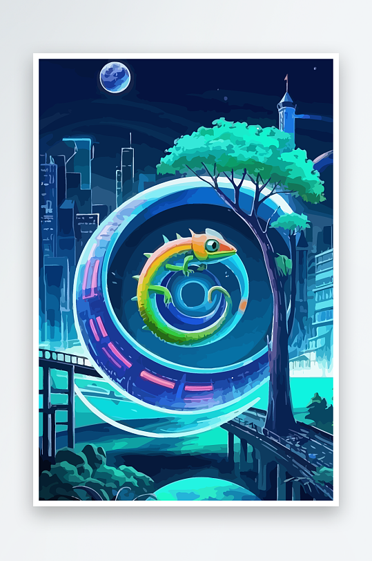 变色龙矢量插画图形元素-众图网