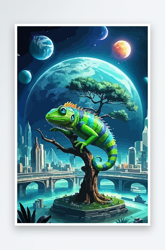 变色龙矢量插画图形元素-众图网