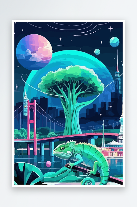 变色龙矢量插画图形元素-众图网