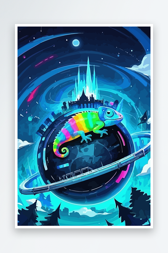 变色龙矢量插画图形元素-众图网