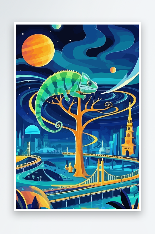 变色龙矢量插画图形-众图网