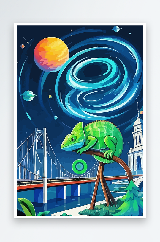 变色龙矢量插画图形-众图网