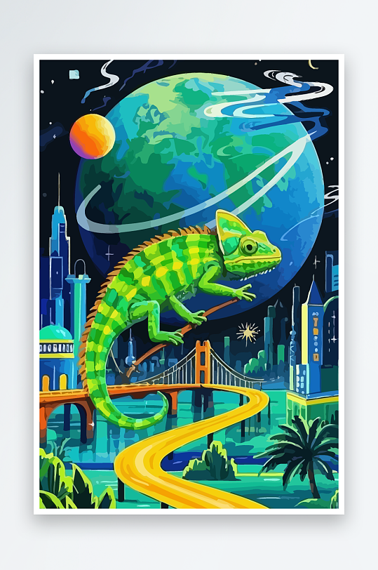 变色龙矢量插画图形-众图网