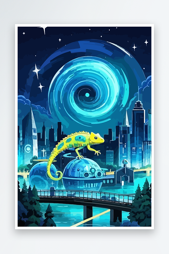 变色龙矢量插画图形-众图网