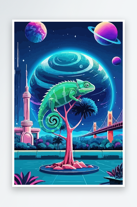 变色龙矢量插画图形-众图网