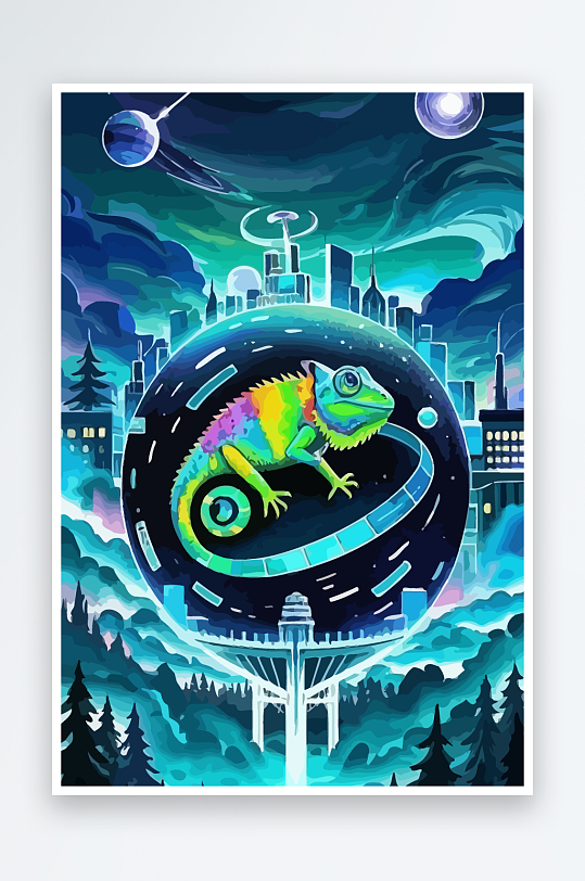 变色龙矢量插画图形-众图网