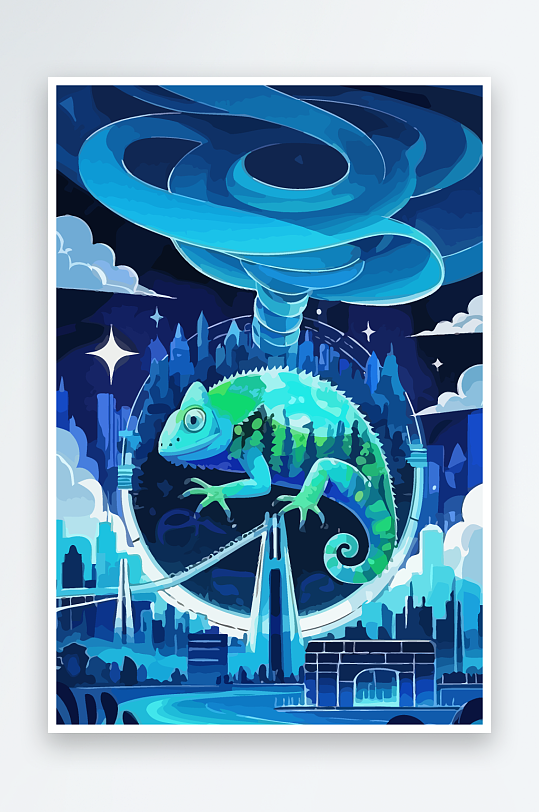 变色龙矢量插画图形-众图网