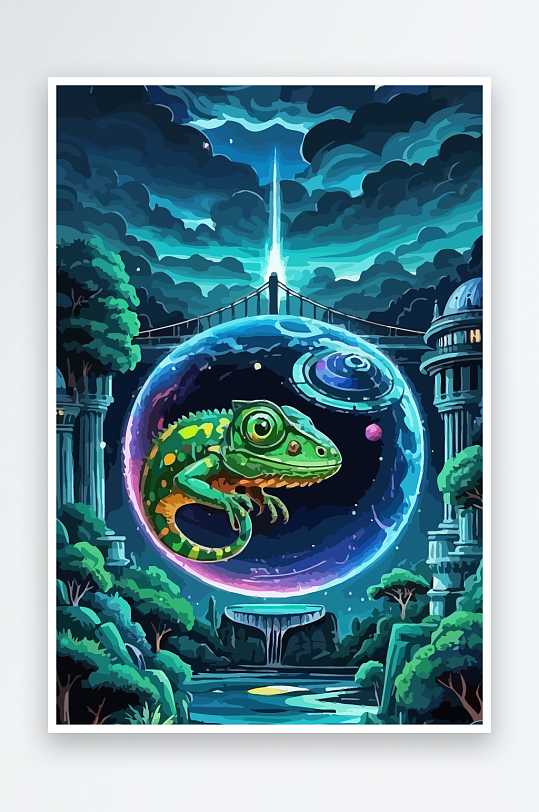 变色龙矢量插画图形-众图网