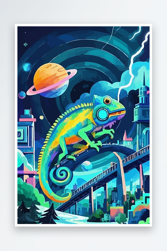 变色龙矢量插画图形-众图网