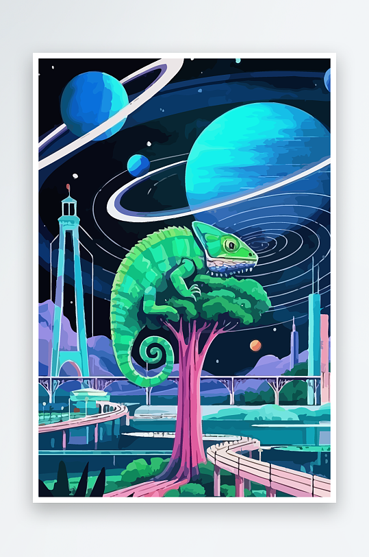 变色龙矢量插画图形-众图网