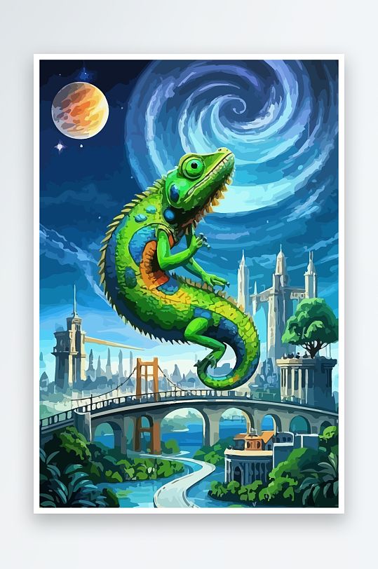 变色龙矢量插画图形-众图网