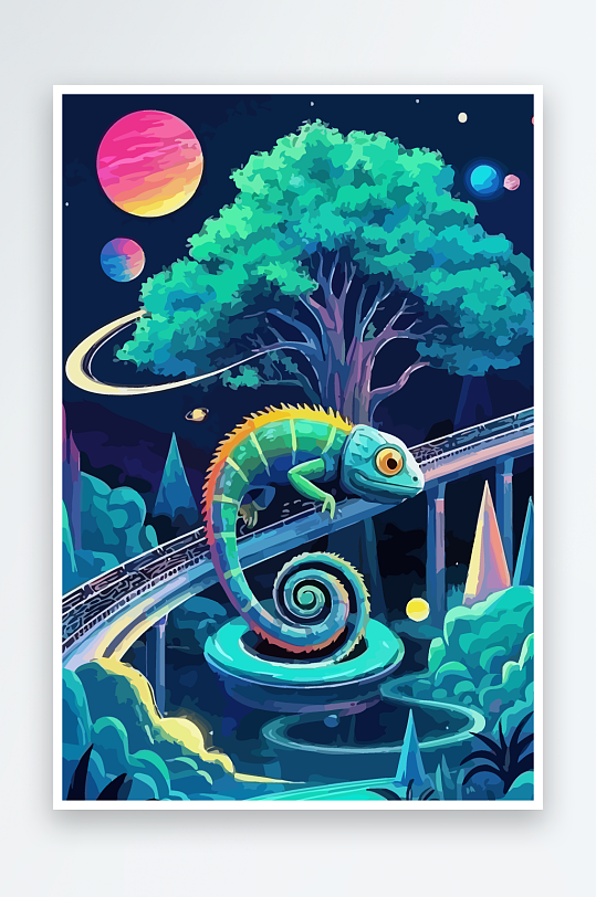 变色龙矢量插画图形-众图网