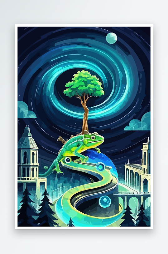 变色龙矢量插画图形-众图网