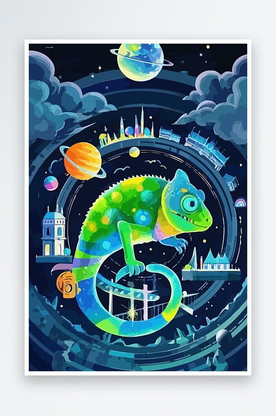 变色龙矢量插画图形-众图网