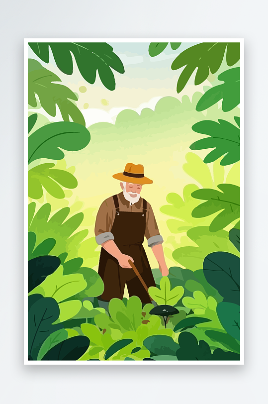 老人园丁绿植插画元素-众图网