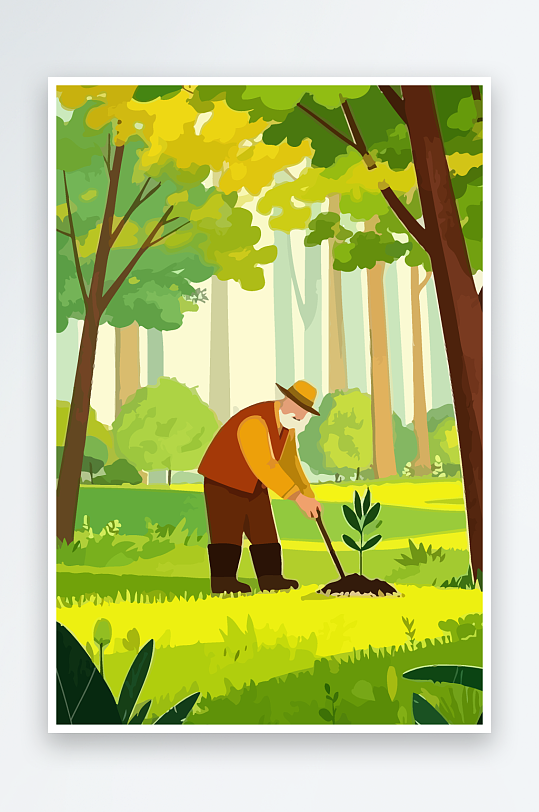 老人园丁绿植插画元素-众图网