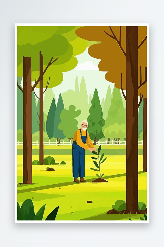 老人园丁绿植插画元素-众图网