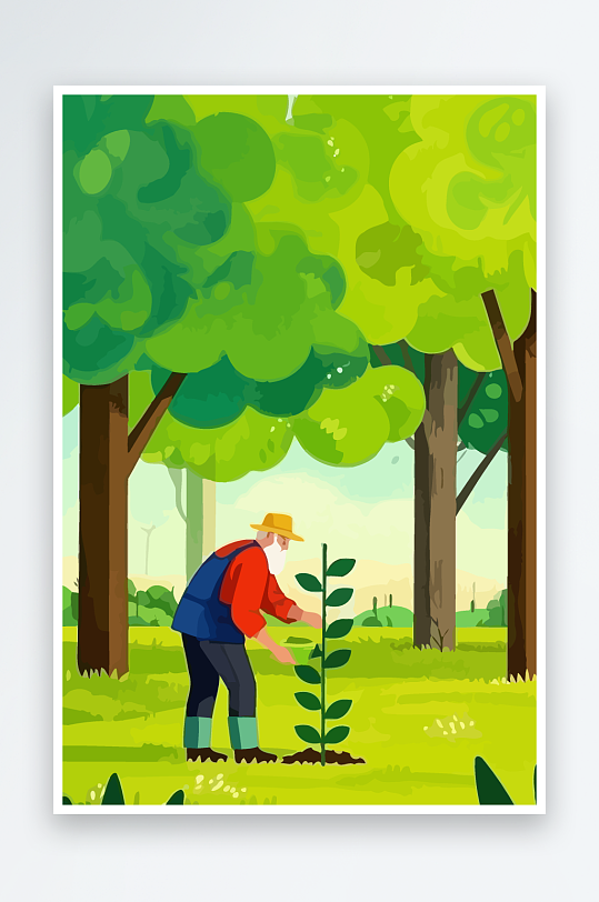 老人园丁绿植插画元素-众图网