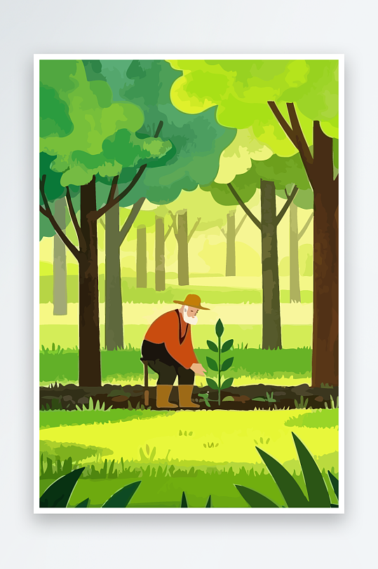 老人园丁绿植插画元素-众图网