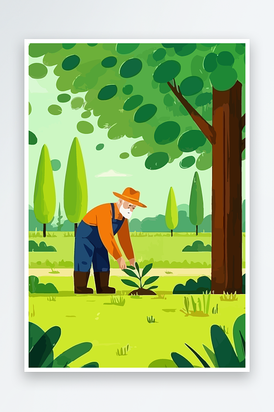 老人园丁绿植插画元素-众图网
