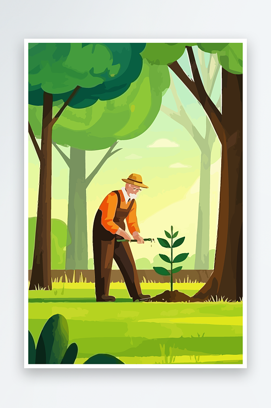 老人园丁绿植插画元素-众图网