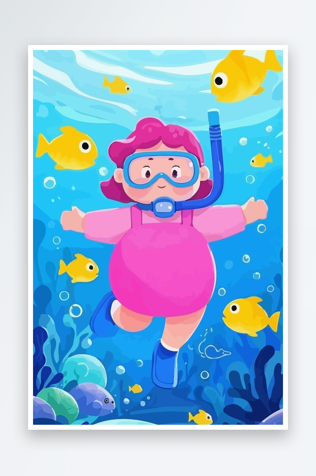 潜水女孩矢量插画元素素材