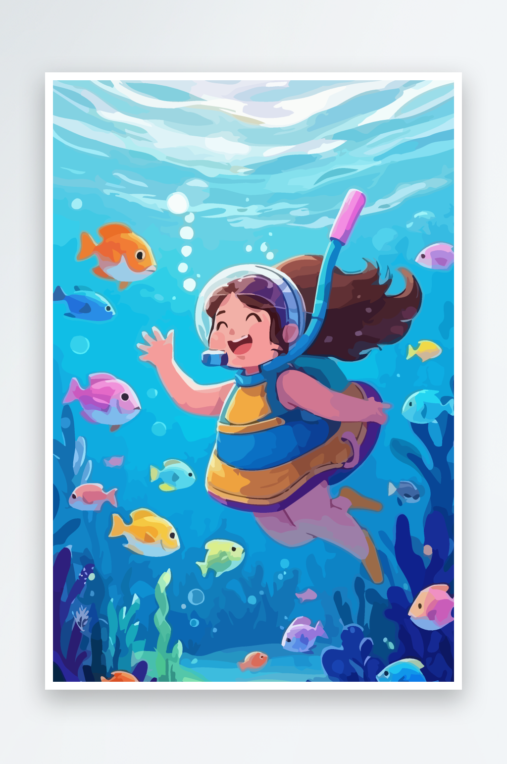 潜水女孩矢量插画素材