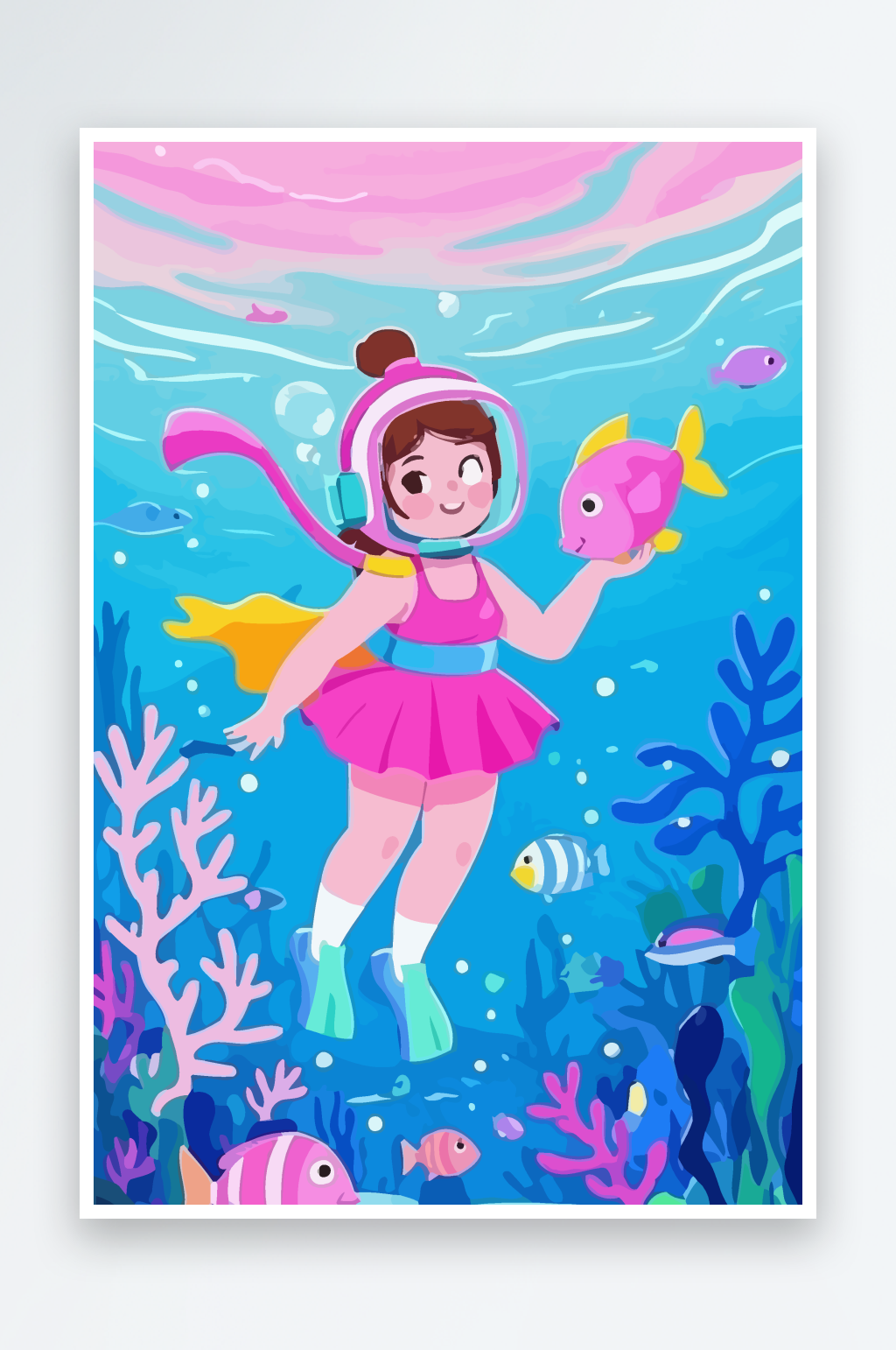 潜水女孩矢量插画素材