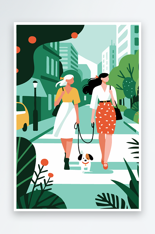 城市街道场景插画-众图网