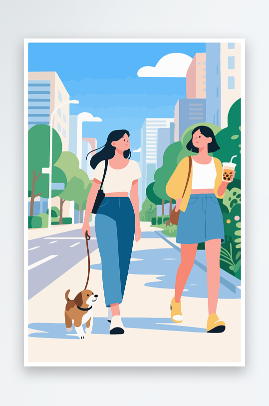 城市街道场景插画-众图网