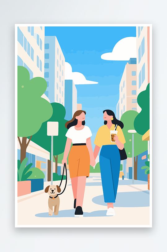 城市街道场景插画-众图网