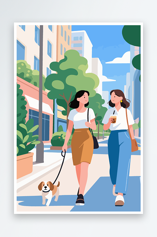 城市街道场景插画-众图网