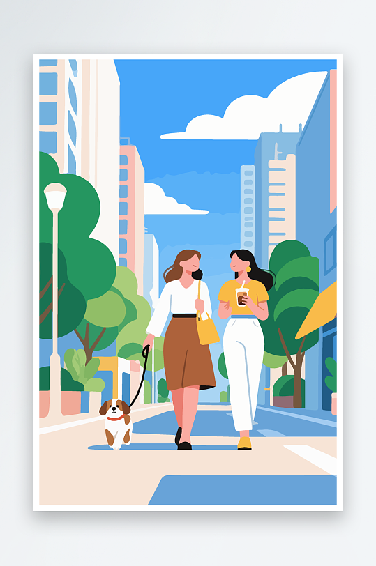 城市街道场景插画-众图网