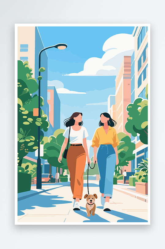 城市街道场景插画-众图网