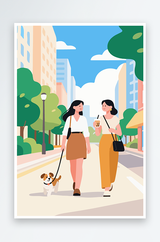 城市街道场景插画-众图网