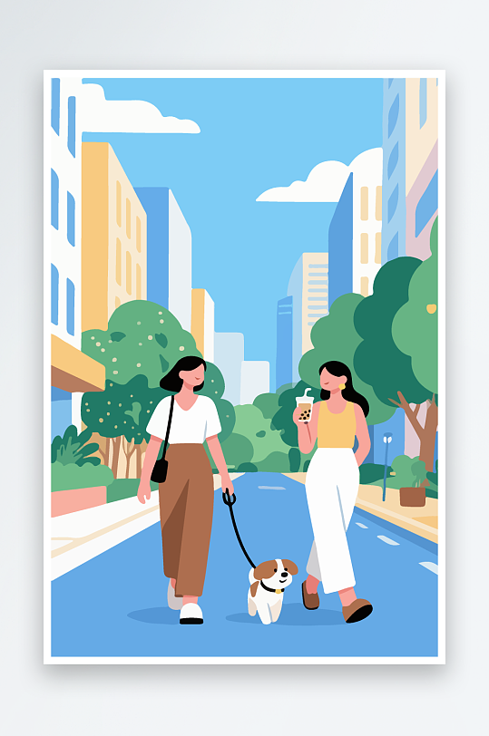 城市街道场景插画-众图网