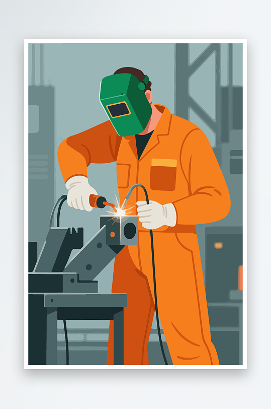 焊接工人进行焊接作业插画-众图网