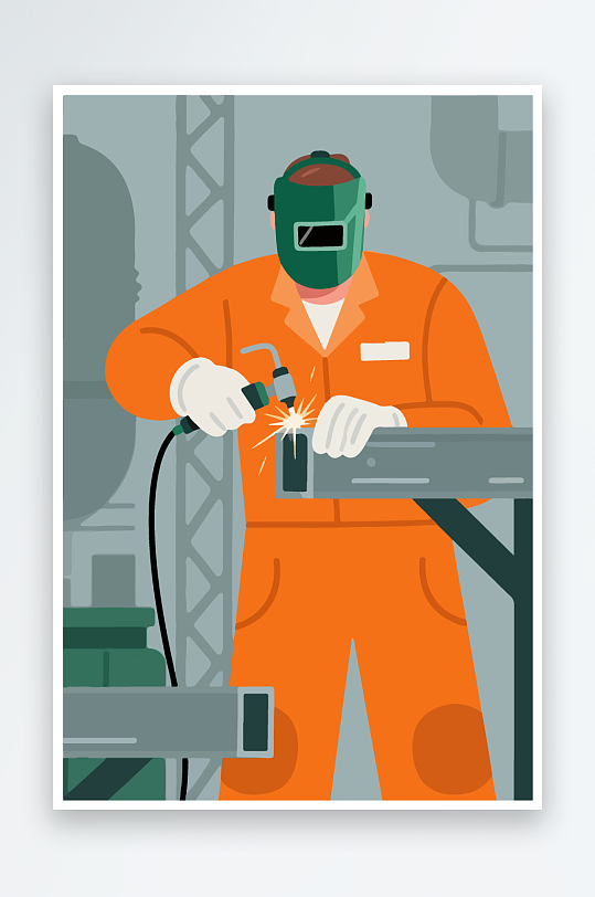 焊接工人进行焊接作业插画-众图网